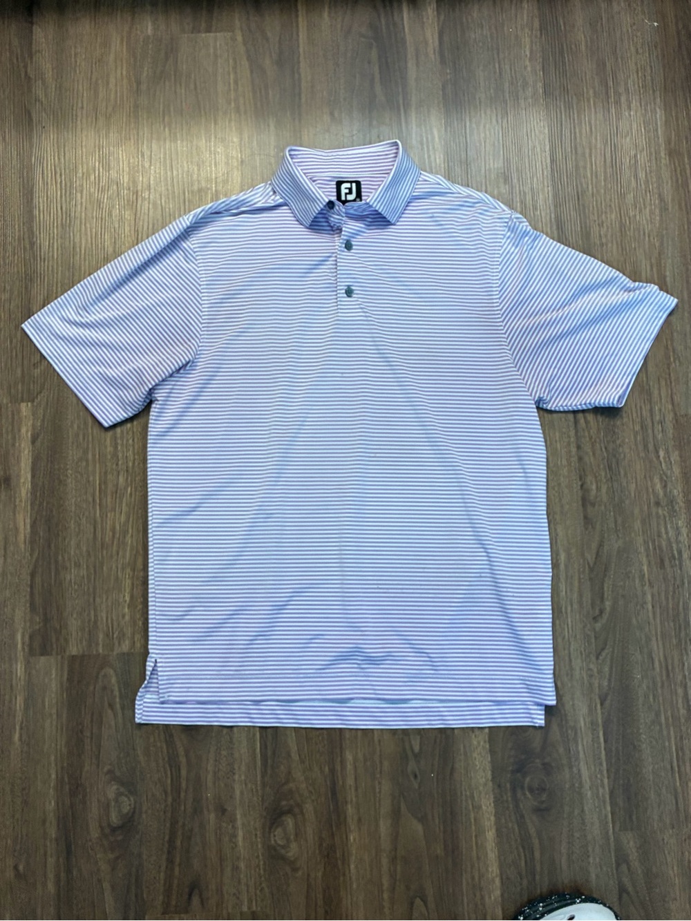 FootJoy Men’s M Purple/White Striped Short Sleeve Golf Polo Shirt Logo